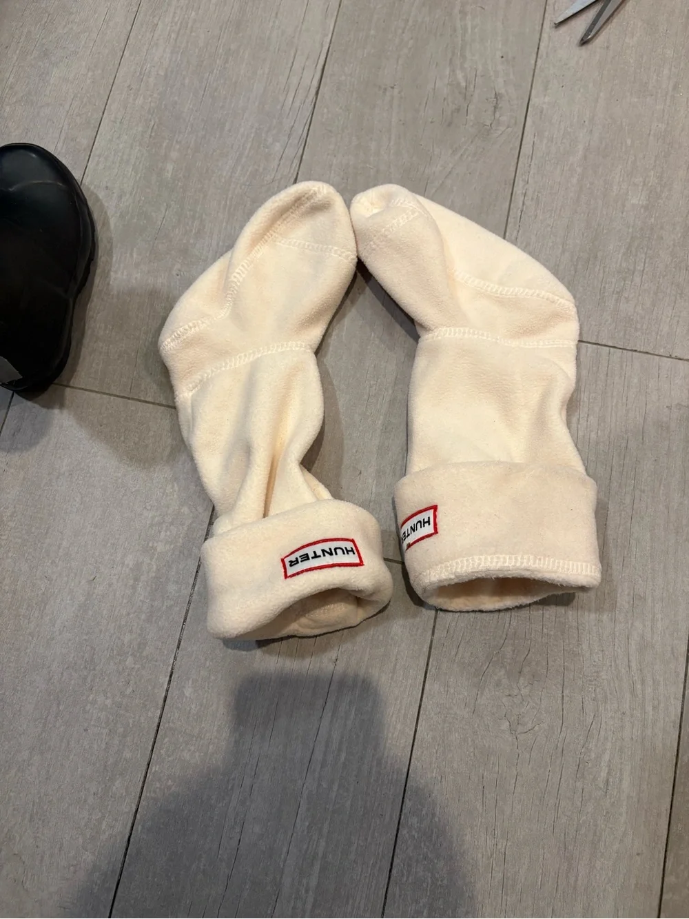 Hunter Black Rain Boots with Cream Sherpa Insert and Logo